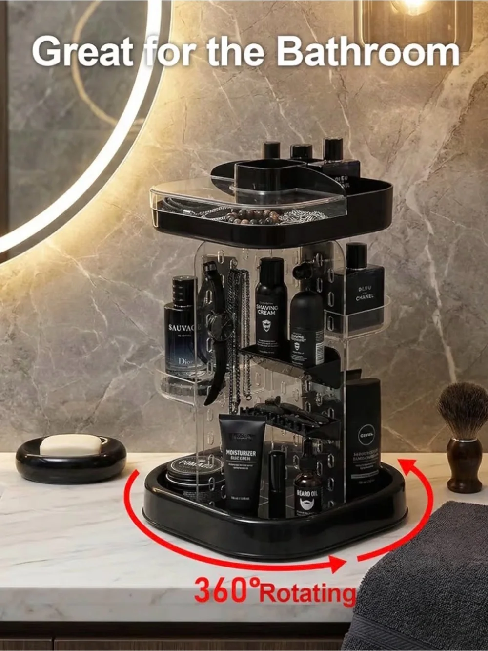 Rotating Cosmetic Organizer - Black & Clear Makeup Storage 081